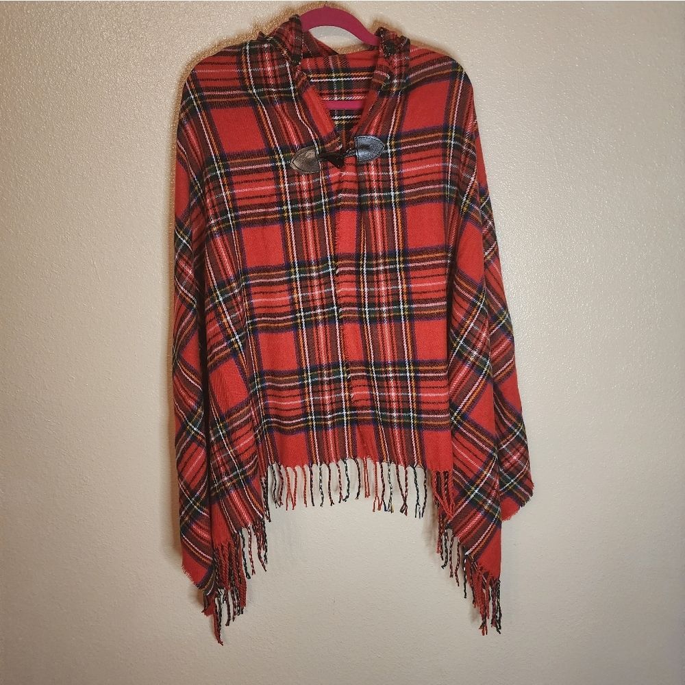 Soft hooded plaid cape
